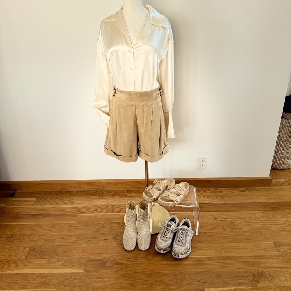 Tan Suede Cuffed Shorts - Safari Chic Vibes